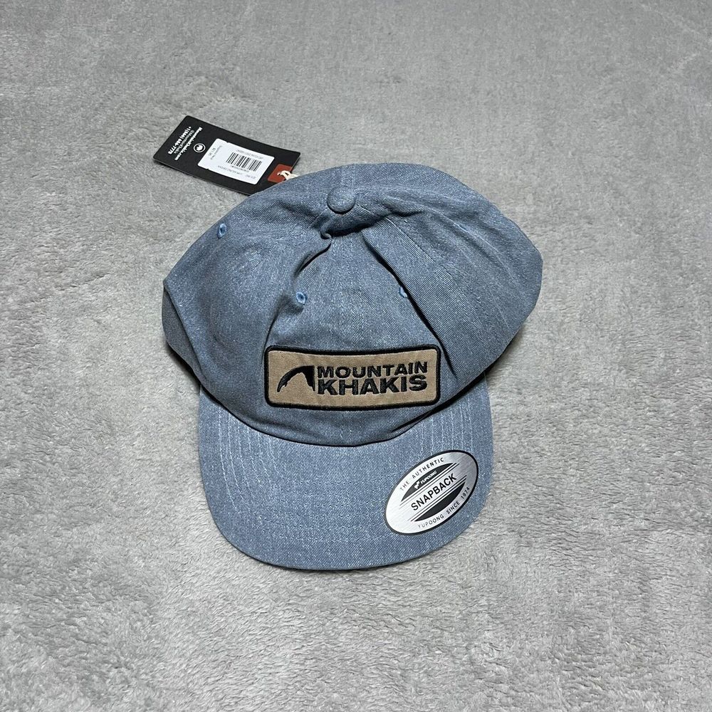 Mountain Khakis Light Blue Spellout Logo Snapback Baseball Hat Cap Hiking Active